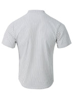 2pcs Men'S Striped Henley Shirt Set, PARIS Chest Print Short Sleeve Shirt, Lightweight Breathable Regular Fit, Suitable for Casual Wear, Travel, And Layering - White+Green