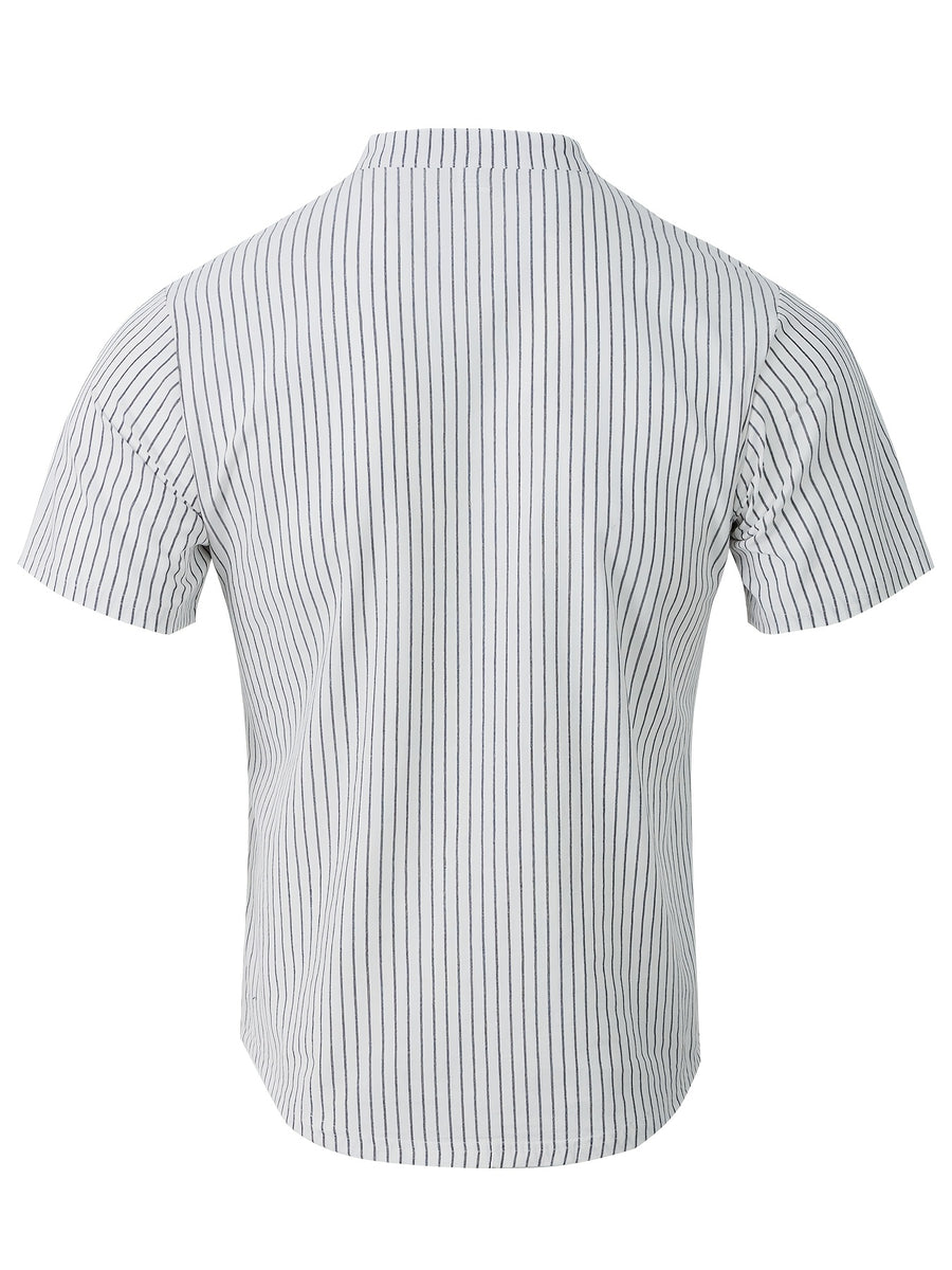 2pcs Men'S Striped Henley Shirt Set, PARIS Chest Print Short Sleeve Shirt, Lightweight Breathable Regular Fit, Suitable for Casual Wear, Travel, And Layering - White+Green