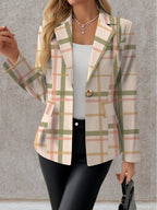 A Stylish Long-Sleeve Coat for Women with a Fall Vibe, Featuring a Unique Floral Check Pattern That Is Elegant, Fashionable, And Versatile - Mixed colors