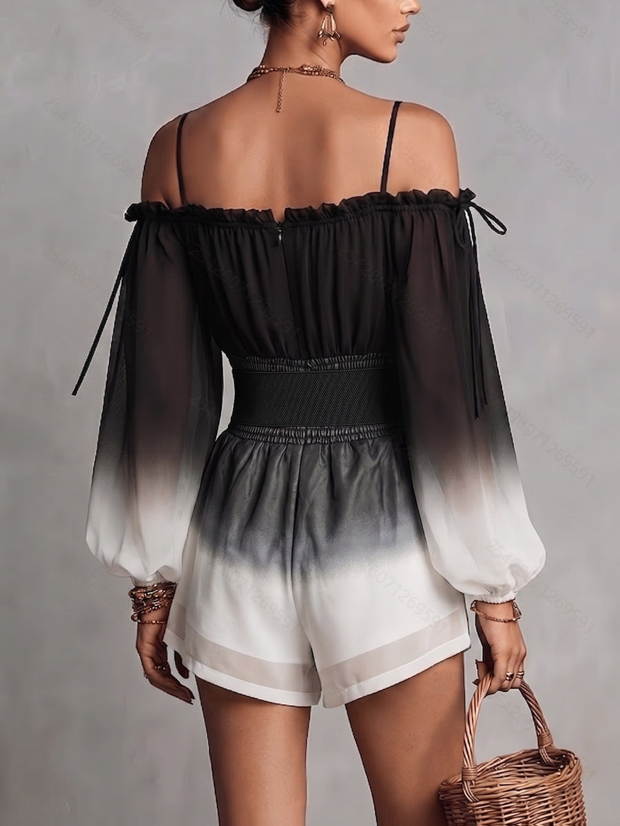 New Waist-Cinching Gradient Roadside Belt Shorts Tie-String Women'S Summer Fashion Jumpsuit Western Style Belt ASD1 - Black