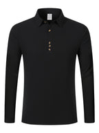 Autumn New Men'S Long Sleeve Shirt Casual Vacation Lapel Golf Long Sleeve - Black