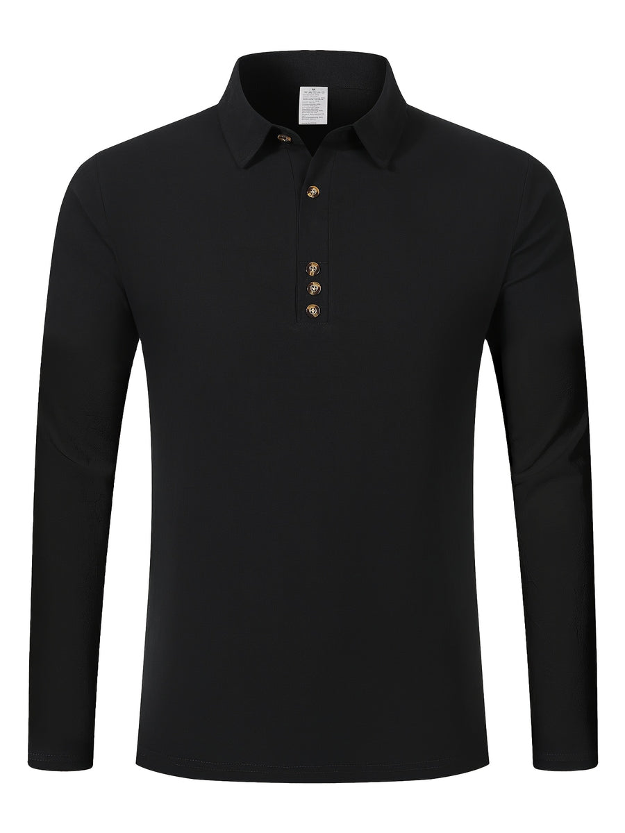 Autumn New Men'S Long Sleeve Shirt Casual Vacation Lapel Golf Long Sleeve - Black