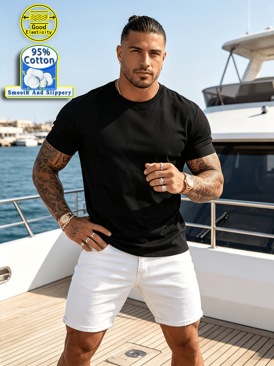 New Spring/Summer Collection: Fashionable Men's Cotton Sport Top, Smooth and Comfortable Cotton, Versatile, Trendy and Minimalist, Easy to Match, Slim-Fit Men's Clothing, Durable - Black