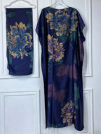 WINYI Leopard Print Boat Neck Abaya, Elegant Short Batwing Sleeve Loose Dress for Women'S Clothing - Navy Color
