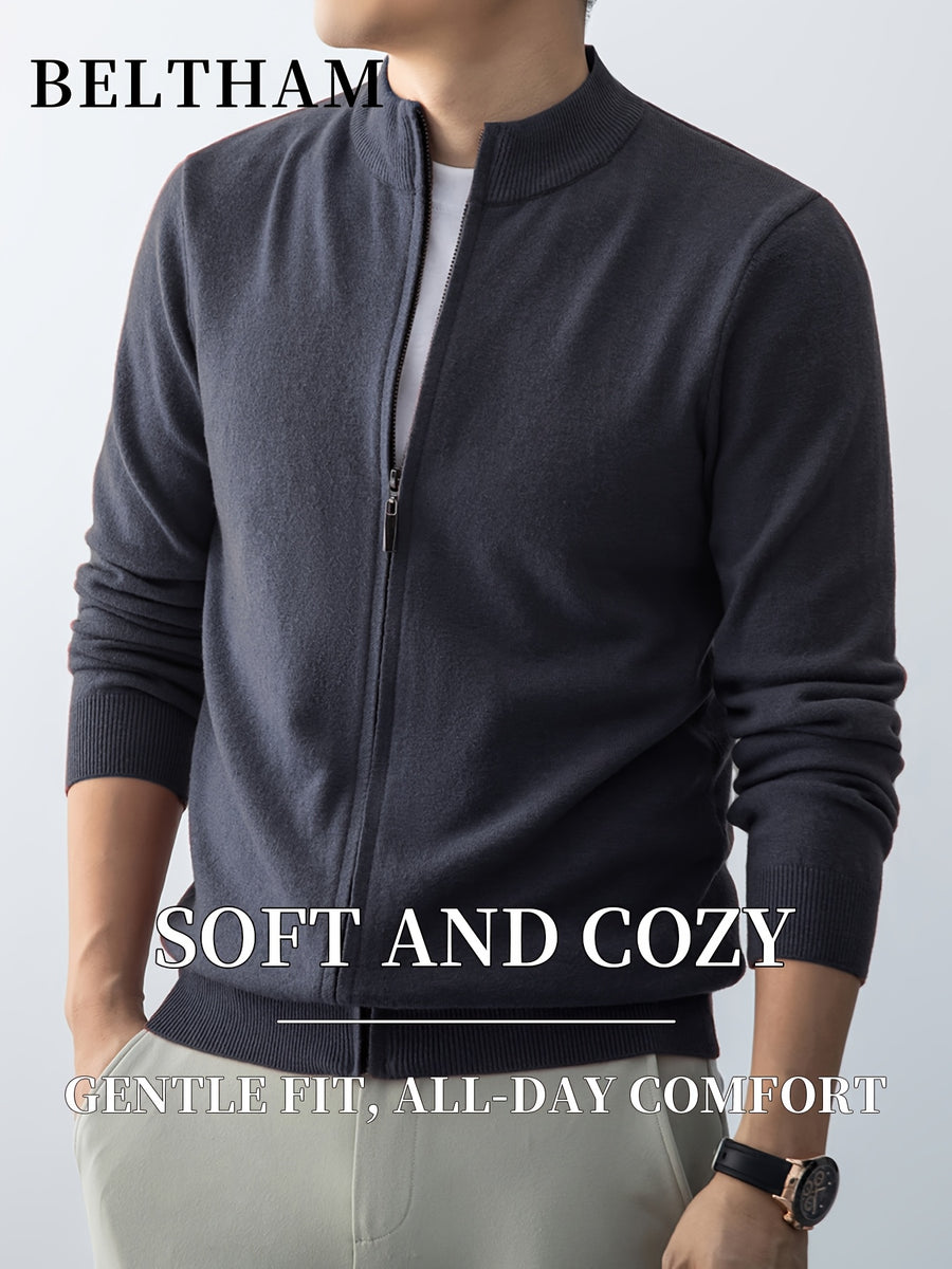 2pcs New Spring Autumn Winter Men'S Knit Cardigan, Ideal Gift for Father And Husband, Solid Color Zipper Design Sweater, Elegant Versatile Knit Cardigan Coat, Suitable for Daily Casual Business Sports Outdoor Camping Fishing Wear - Brick red + iron gray