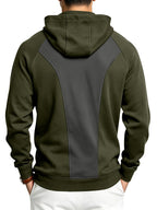 Men's Autumn/Winter Outdoor Loose Fit Casual Sporty Fitness Spliced Hooded Sweatshirt - Military Green