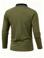 6pcs/Set Striped Lapel Long Sleeve Casual Sports Mesh Quick-Dry Breathable Comfortable POLO Shirt Basic Solid Color - Olive 6