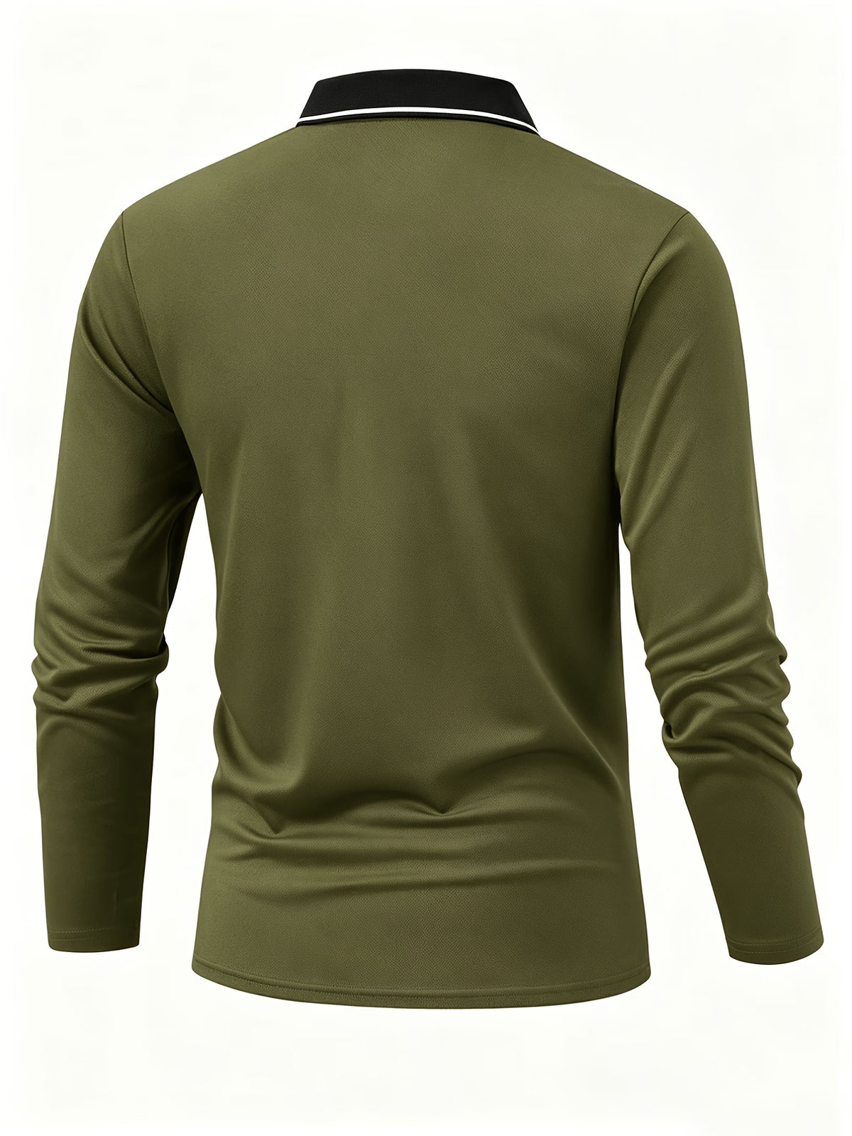 6pcs/Set Striped Lapel Long Sleeve Casual Sports Mesh Quick-Dry Breathable Comfortable POLO Shirt Basic Solid Color - Olive 6