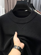 Men's Waffle Knit Half-Turtleneck Base Layer, a Low-cut Half-turtleneck That Doesn't Constrict the Neck, Providing Moderate Warmth, Suitable for Both Business Attire and Casual Daily Wear - SINBOS - Black