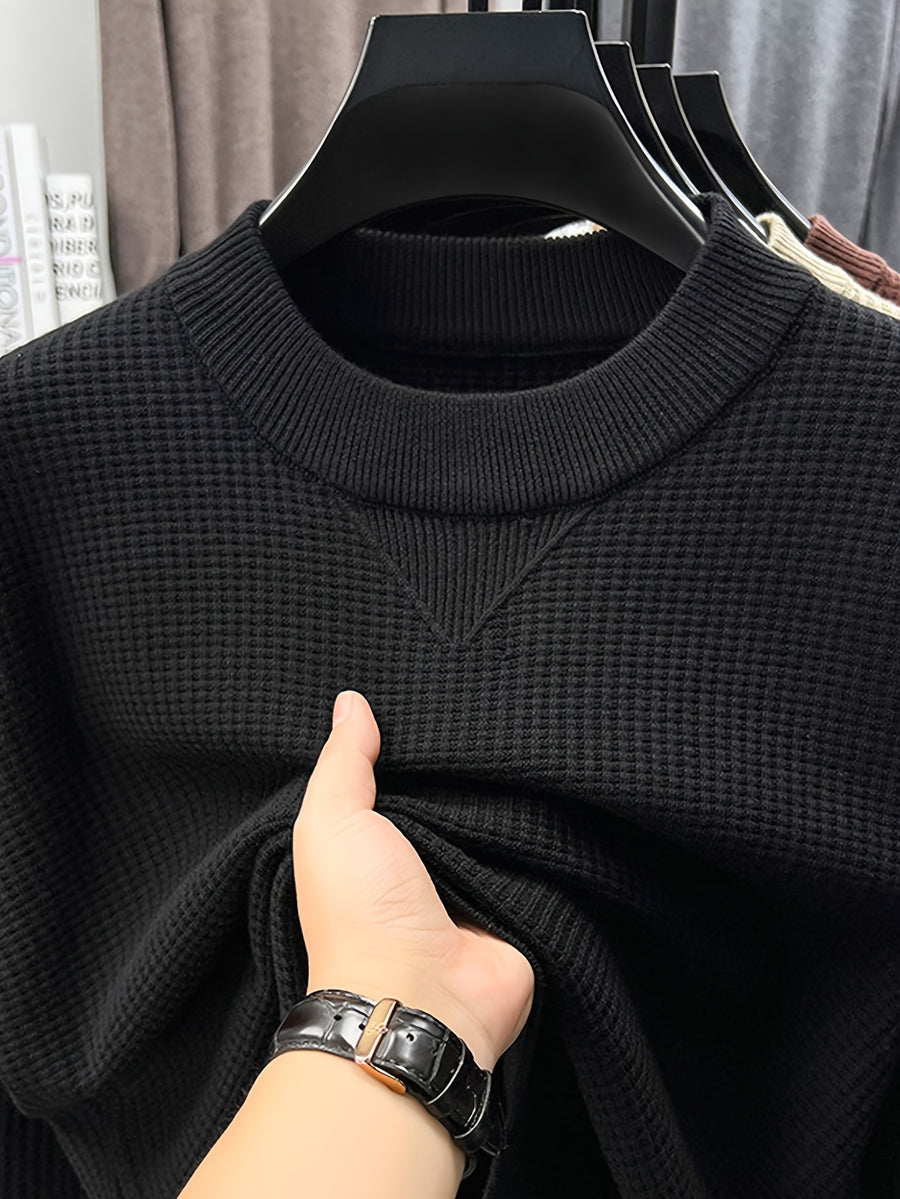 Men's Waffle Knit Half-Turtleneck Base Layer, a Low-cut Half-turtleneck That Doesn't Constrict the Neck, Providing Moderate Warmth, Suitable for Both Business Attire and Casual Daily Wear - SINBOS - Black