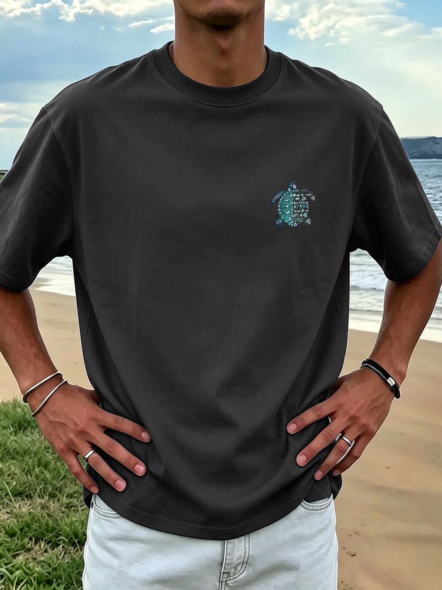 New Men'S 100% T-Shirt with Turtle Print, Comfortable And Breathable for Summer Casual Vacation - Dark Gray