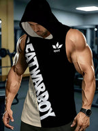 Sleeveless Hooded Sports Top with Hooded Neck & Letter Print Color Block Design - Breathable Sleeveless Suitable for Gym, Outdoor Training, Casual Wear, Spring/Summer Fitness Apparel, Machine Washable Youth Fashion Top - Mixed colors