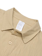 New Spring/Autumn Men's Long-Sleeve Shirt, Smooth Textured Linen Shirt with ECG Palm Tree Heart Line English Print, Loose and Breathable Lapel Shirt, Casual Comfortable Versatile Men's Top, Low-Key Minimalist American Vacation Style Men's Cardigan - Apricot
