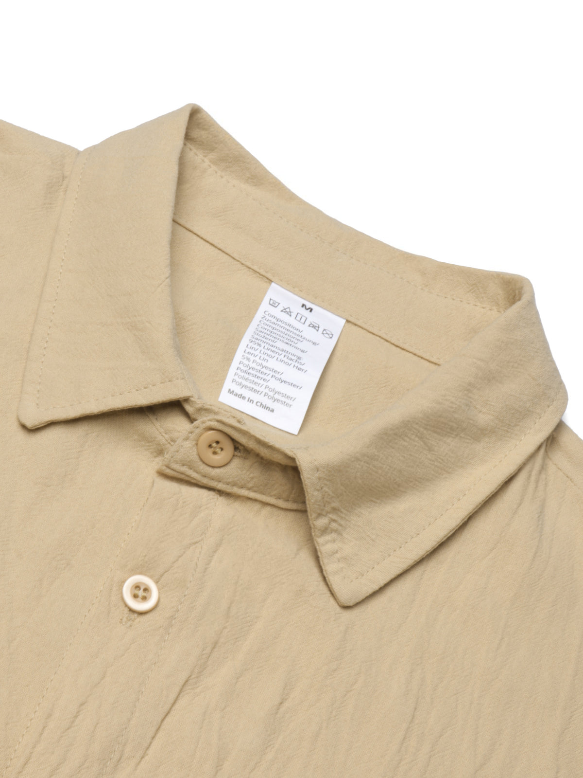 New Spring/Autumn Men's Long-Sleeve Shirt, Smooth Textured Linen Shirt with ECG Palm Tree Heart Line English Print, Loose and Breathable Lapel Shirt, Casual Comfortable Versatile Men's Top, Low-Key Minimalist American Vacation Style Men's Cardigan - Apricot