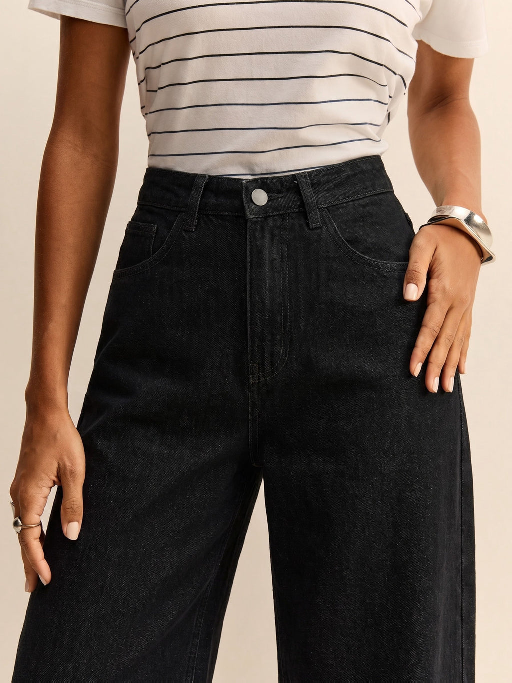 Women's Casual Distressed Elastic Waist Jeans - Deep Grey