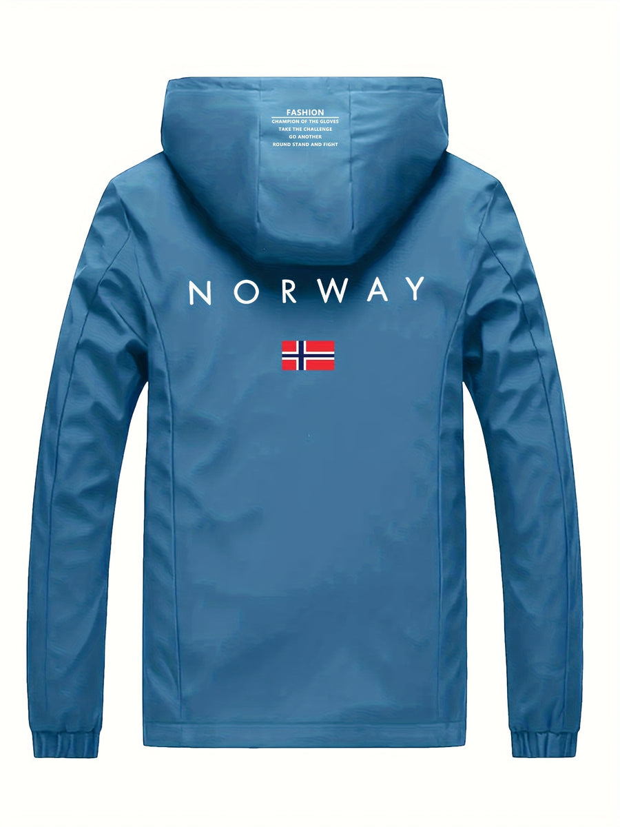 New Arrival Unisex Norwegian Print Windproof Breathable Outdoor Hiking Jacket, Couple's Wear for Outdoor and Home Cold Weather Protection - Sky Blue
