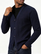 Men's -Lined Knit Cardigan, Autumn/Winter V-Neck Button-Up Warm Sweater Coat, Loose Fit Casual Thickened Outerwear Top - 10301-8971 Navy Blue