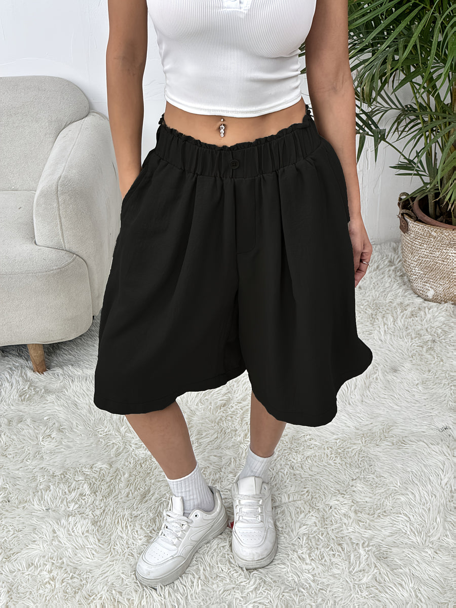 Summer Thin Loose Wide-Leg High-Waist Basic Style Casual Japanese Outer Wear Skirt - Black