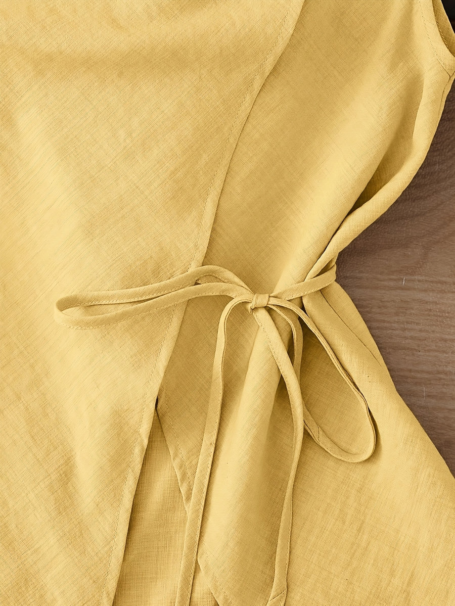 2026 New Sleeveless Vest, Lapel Tie-Waist Waist-Cinching Commuter Temperament Outer Top - Lemon Yellow