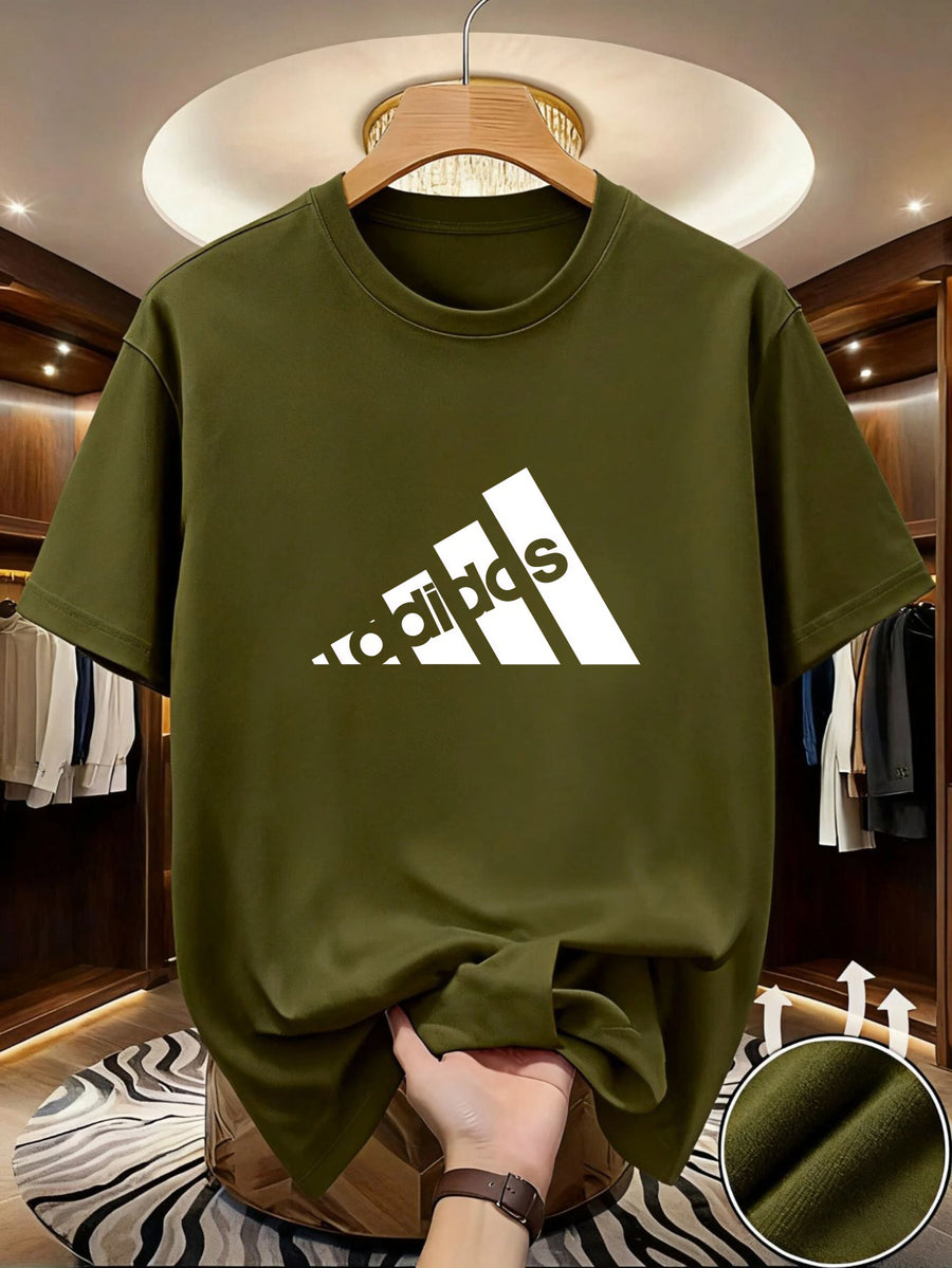 Men'S T-Shirt Spring And Summer Casual Style Printed Design Versatile Fitness Exercise Outdoor Vacation Men'S Top Quick Drying - Army Green