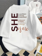 Front And Back Print Short-Sleeved T-Shirt - I Am Me, Confident - Ladies' Spring And Summer Trendy Print T-Shirt, Your Best Choice! - White