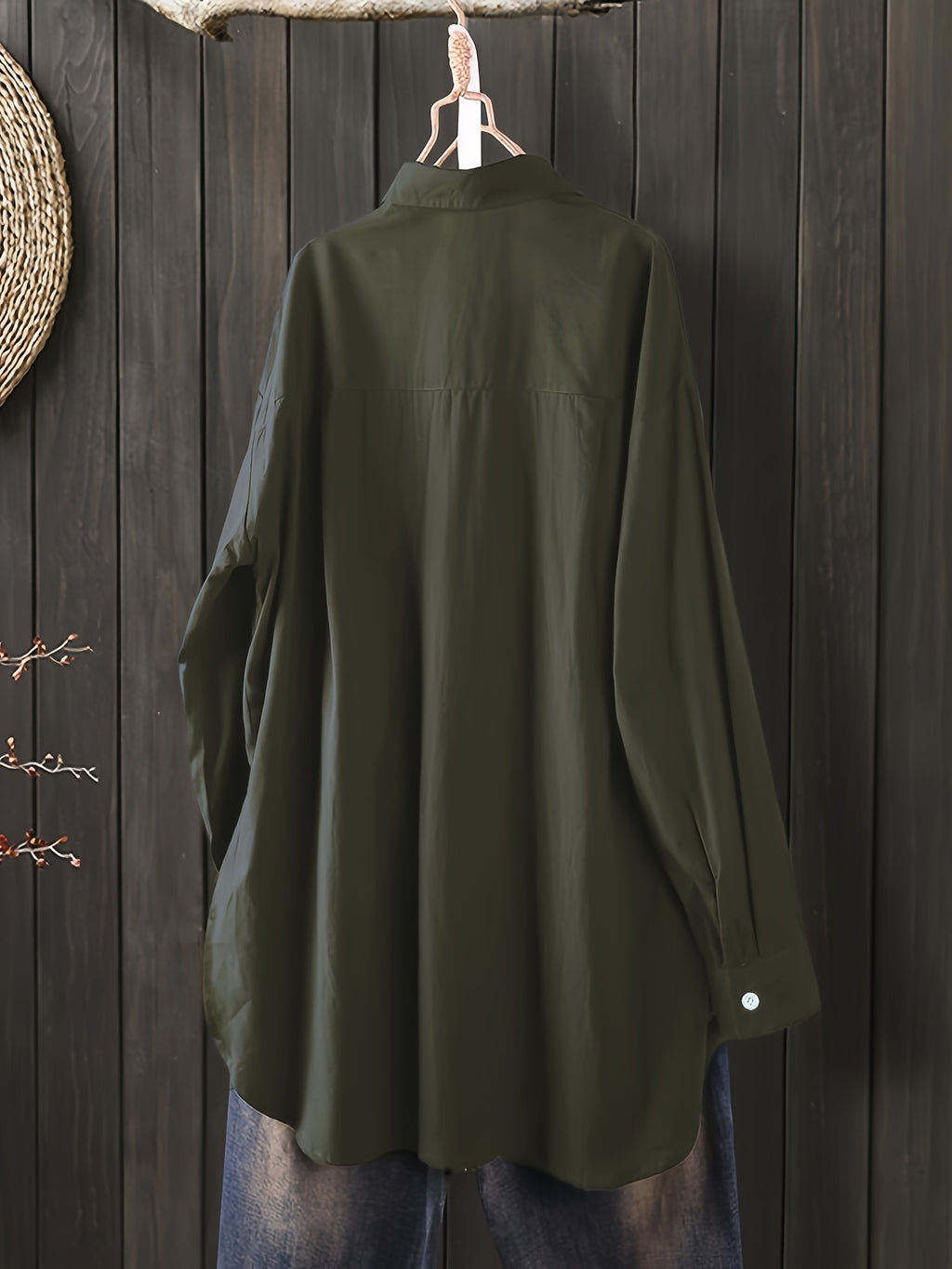 Women'S Loose Elegant Spring Autumn Long Sleeve Office Shirt Solid Color Casual Versatile Easy Top Work Blouse - Olive Green