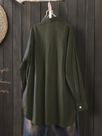 Women'S Loose Elegant Spring Autumn Long Sleeve Office Shirt Solid Color Casual Versatile Easy Top Work Blouse - Olive Green