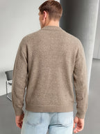 Men's New Autumn/Winter Trendy Versatile Warm Knit Sweater, Relaxed Casual Old Money Style 2-in-1 Look, Solid Color V-Neck Loose Knit Long-Sleeve Top for Work, School, Gatherings, Parties, Commuting, and Vacation Wear - Khaki