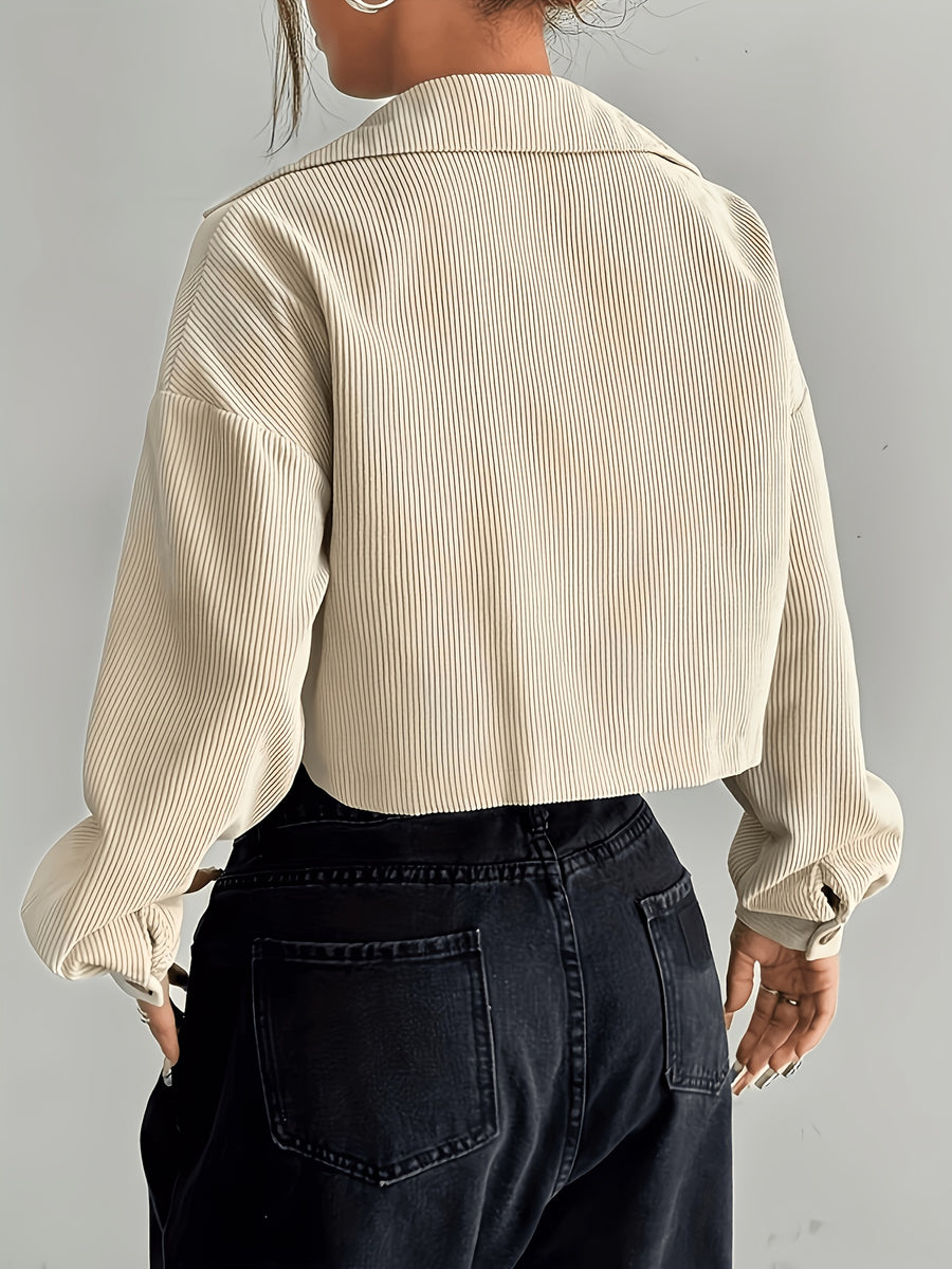 Women'S Casual Solid Color Short Jacket - Apricot