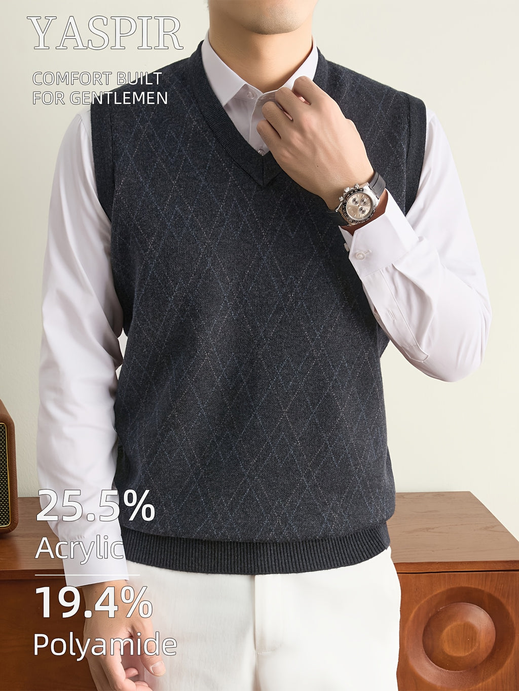 Men'S Knit Vest Sweater for Autumn And Winter, Classic V-Neck Striped Design, Easy Elegant Old Money Style Warm And Cold-Resistant, Suitable for Daily Commute, Office, Outdoor Leisure, Sports, Hiking, Camping, Holiday Gift for Father Or Husband - Dark Gray