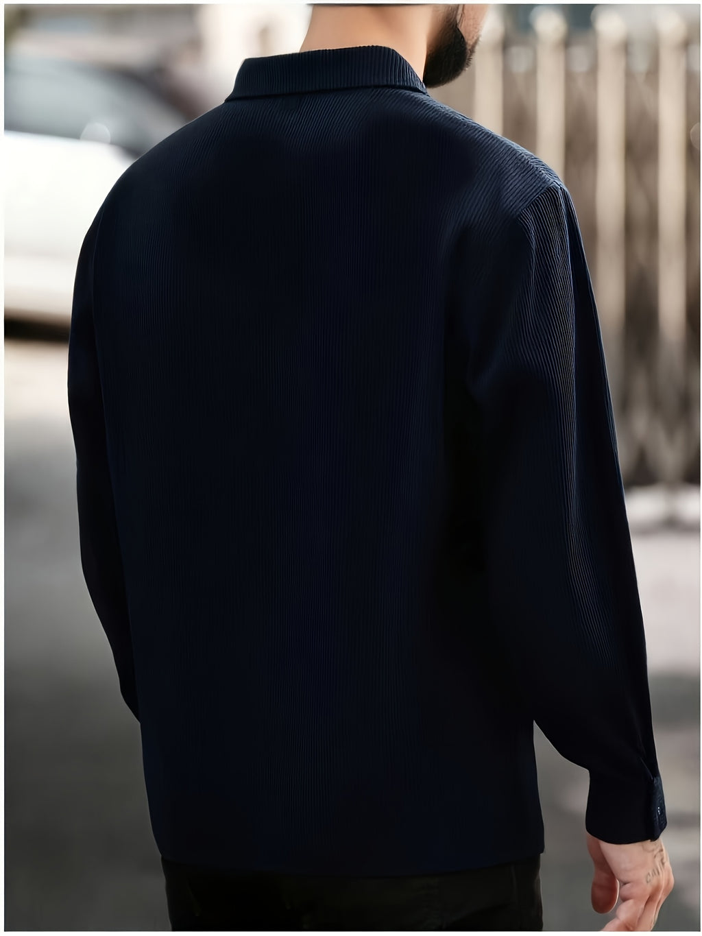 Spring And Autumn Men'S Corduroy Shirt (Jacket) Long Sleeve Lapel Double Pocket Regular Casual Retro Cool Top (Multi-Color) - Black