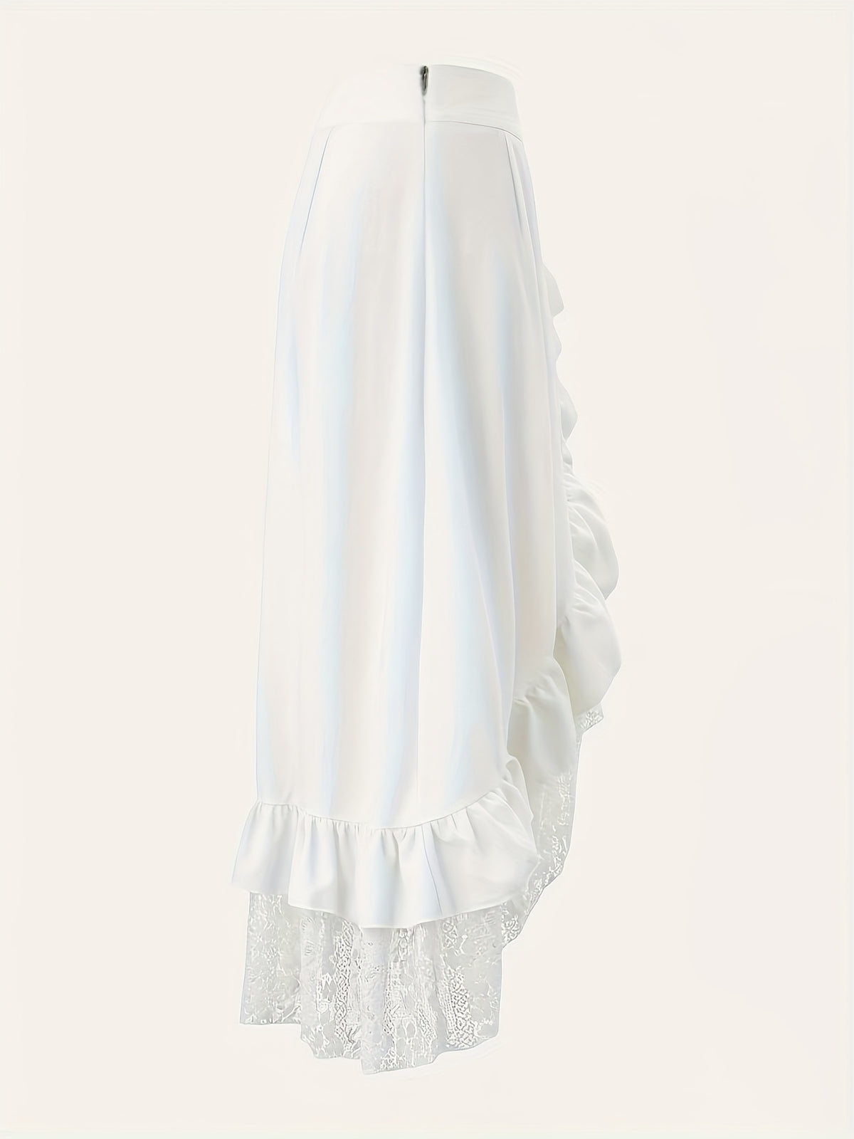 Fashion Gothic Mini Skirt Lace Patchwork Ruffled Solid Color Pirate Skirt - White