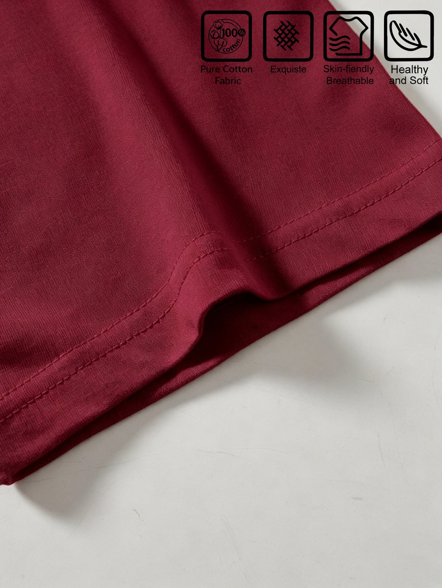 Warner Bros. Official Cartoon Print Crew Neck 100% Cotton T-Shirt, a Versatile and Fashionable Crew Neck Top for Men. Made from 100% Pure Cotton Fabric, It Offers Casual Comfort and a Relaxed Fit. This Short-sleeve T-shirt Is Perfect for Daily Summer - Burgundy