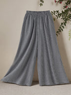 Women'S Spring And Summer Fine Checkered Wide-Leg Pants, Elastic Waist High Waist Drape, And Casual Floor-Length Trousers - Black