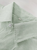Summer Trendy New Men'S Versatile Basic Easy Individual Fun Back-Print Short Striped Loose Shirt - Light Green