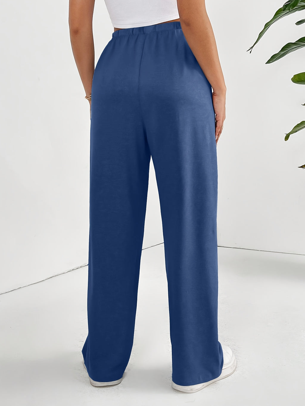 Elegant - 2pcs Women's Wide-Leg Casual Pants, Summer Lightweight Style, Letter Print - Blue+black