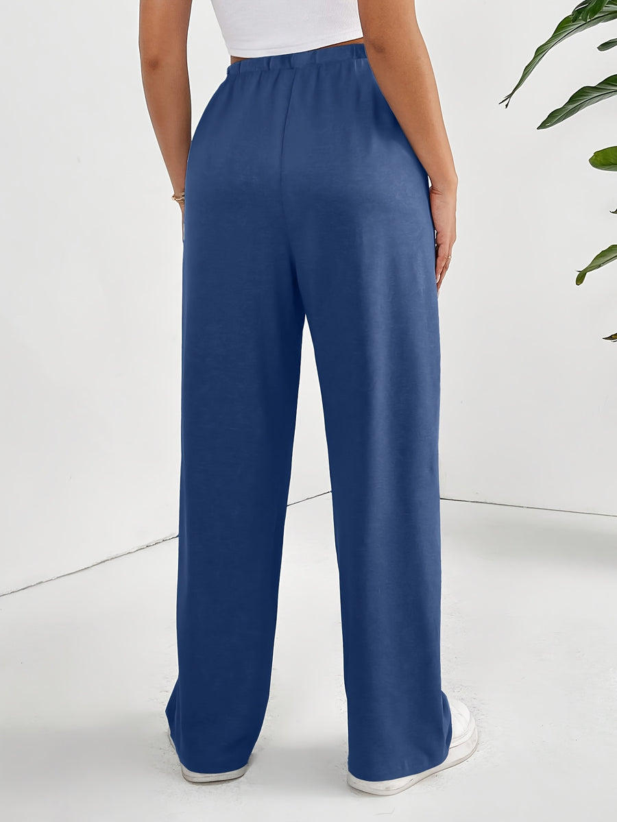Elegant - 2pcs Women's Wide-Leg Casual Pants, Summer Lightweight Style, Letter Print - Blue+black
