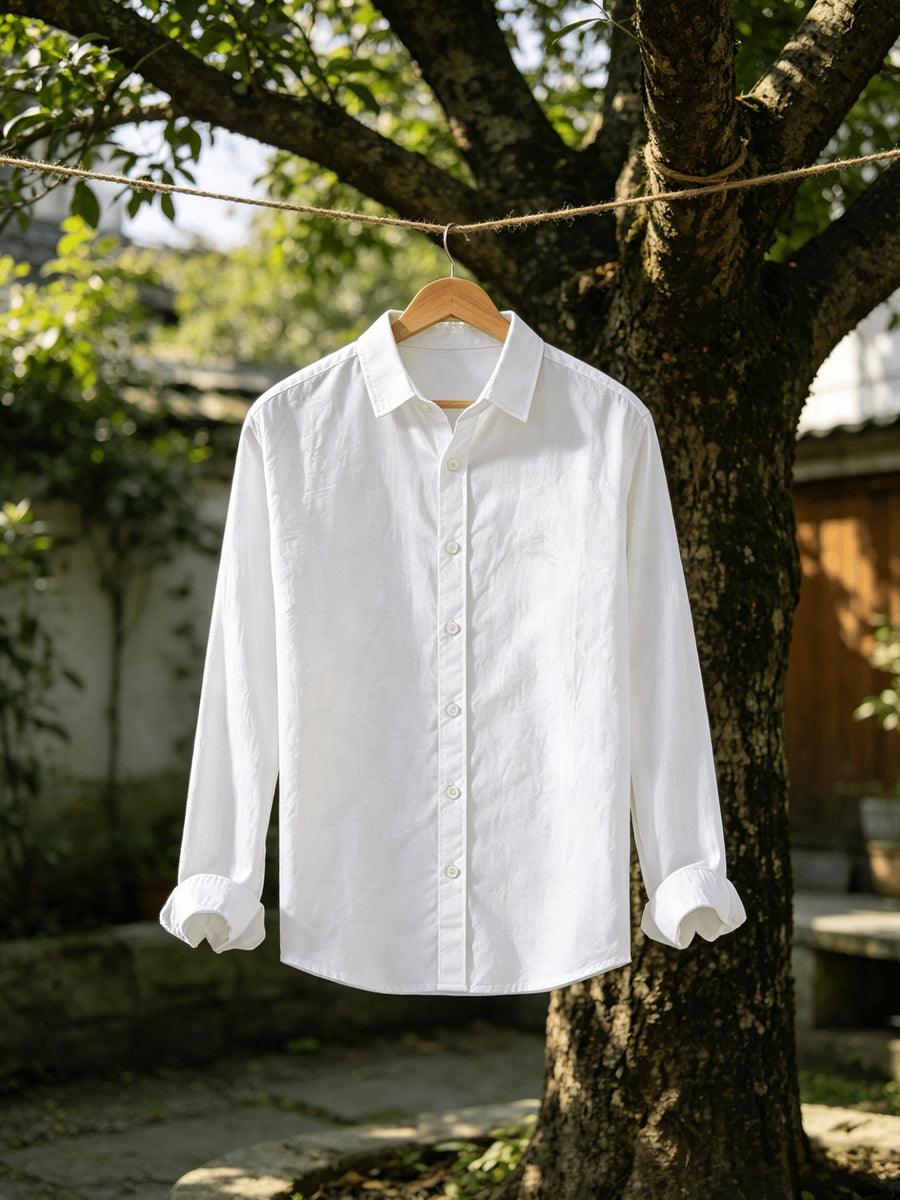 Single Piece Men'S Solid Color Long-Sleeve Shirt, Loose And Soft Button-Up Cardigan Design, Comfortable And Skin-Friendly, Available in Multiple Colors, Versatile for Daily Wear And Outdoor Adventures - White