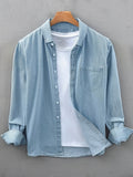Men'S Casual Sporty Trench Coat, Japanese Retro Versatile Long Sleeve Men'S Shirt, Spring/Autumn Slim Fit Casual Washed Outwear Jacket - Blue