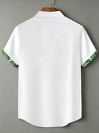 100% Men'S Casual Short Sleeve Shirt, Pure Fabric with Print And Color Block Design for Summer, Beach Vacation Style Blouse, Fabric Is Sweat-Absorbent And Breathable, Great Gift for Boyfriend And Husband, Suitable for Outdoor Travel Or Vacation - Ivory White
