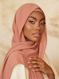 2pcs/Set Women Solid Color Chiffon with Matching Tube Cap, Comfortable Breathable Chiffon Headscarf And High-Quality Jersey Inner Cap, Muslim Daily Wear, Suitable for Work, Commute, Outing, Party, Prayer, All Seasons - Pale Pinkish Gray