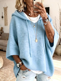 Women's Elegant Casual Style Cute and Sexy Hooded Sweatshirt, Cropped Batwing Sleeve Top, Short Sleeve, Mid-Sleeve Cardigan, Knitwear, Solid Color, Soft and Warm Sweater - Sky Blue