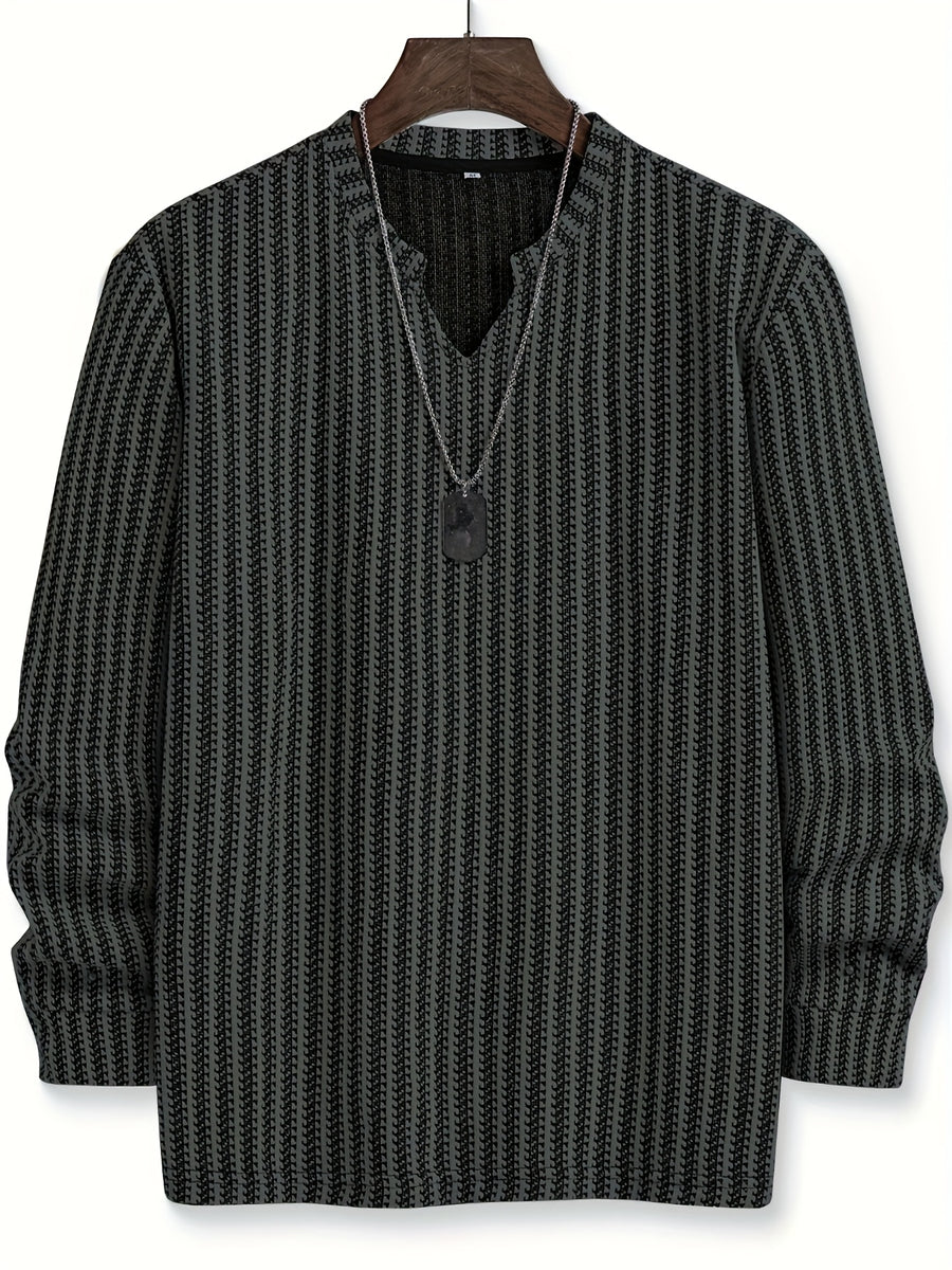 Men'S Fashion Casual Knitted Small Stand-Up Collar Black And White Color-Blocking Sweatshirt Suitable for Daily Wear, Commuting, Versatile Fashion, Men'S Henley Shirt - Lead Color