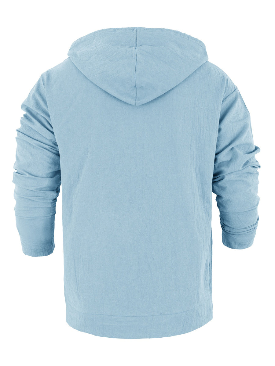 3pcs Men's Casual and Fashionable Hoodies, Made of Linen Material, Suitable for Outdoor Leisure, Adjustable Drawstring Hoodies, the First Choice Men's Tops in Spring and Autumn - Light Blue + Khaki + Army Green