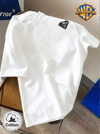 DC Superman Sketch S Logo Print 100% T-Shirt, Unisex Trendy Top, Double-Sided Print Design, Soft Fabric Material, Fashionable And Versatile Round Neck Short Sleeve Top, Designed for Men. Casual And Comfortable, Diverse Styles And Loose Fit - White