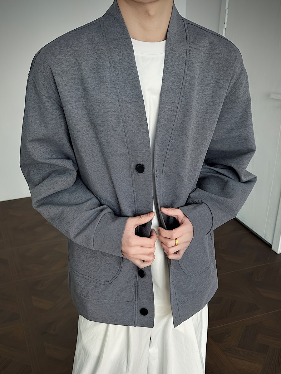 Men'S Soft Shell Jacket, 1pc Men'S Fashionable Easy Versatile Casual Jacket Outerwear Top, Loose Fit, Comfortable Stretch Fabric, Suitable for Daily Casual Wear - Grey