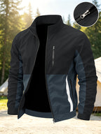 Men's New Trendy Versatile Outdoor Sports Mountain Climbing Comfortable Casual Fashionable Loose High Street Long Sleeve Color Block College Jacket - Black