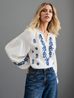 French-style Embroidered Ethnic-inspired Double-layer Breathable Fabric Long-sleeve Shirt, Offering Ease, Comfort, and Breathability, Perfect for Daily Wear, Commuting, and Vacations - White
