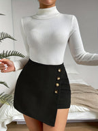 Button Detail Wrap Dress - Black