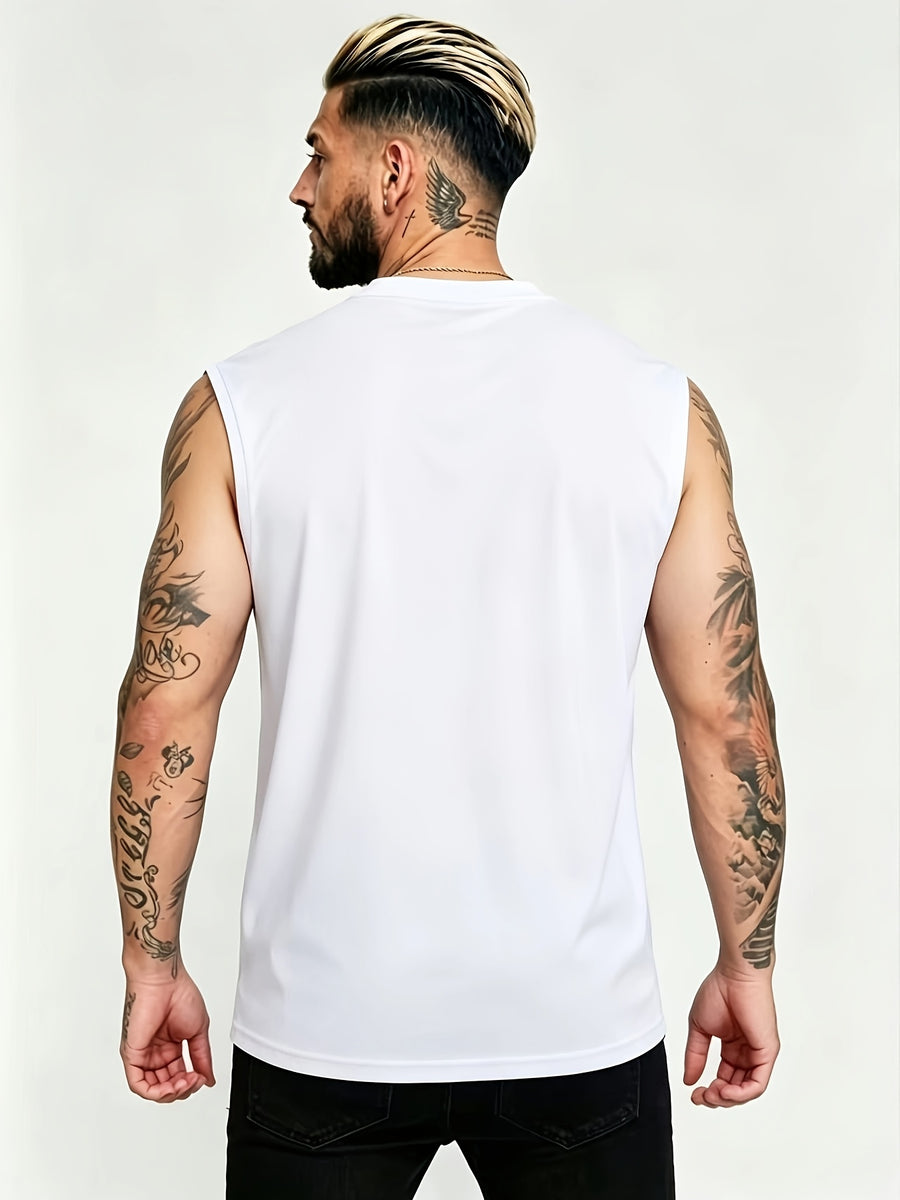 Men'S Summer New Style Sleeveless Zipper Henley Shirt, Outdoor Fitness Sports Comfortable Casual Fashion Sleeveless POLO Top - White